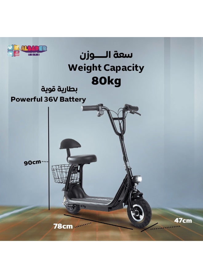 AL BADER Electric Scooter 36V Battery, Scooter for Kids with Rear Basket, Kick scooter with Front LED Light, 3 Speeds Rear Brake, 80KG Load for Boys and Girls Ages 6 to 12 - Image 4
